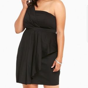 Pleated Sateen One Shoulder Dress